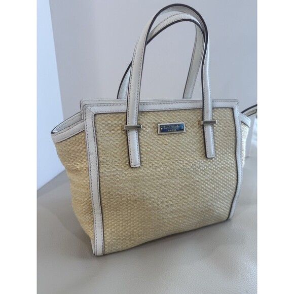 Kate Spade Cedar Street Straw Medium Tote Bag White Straps h - Picture 2 of 14